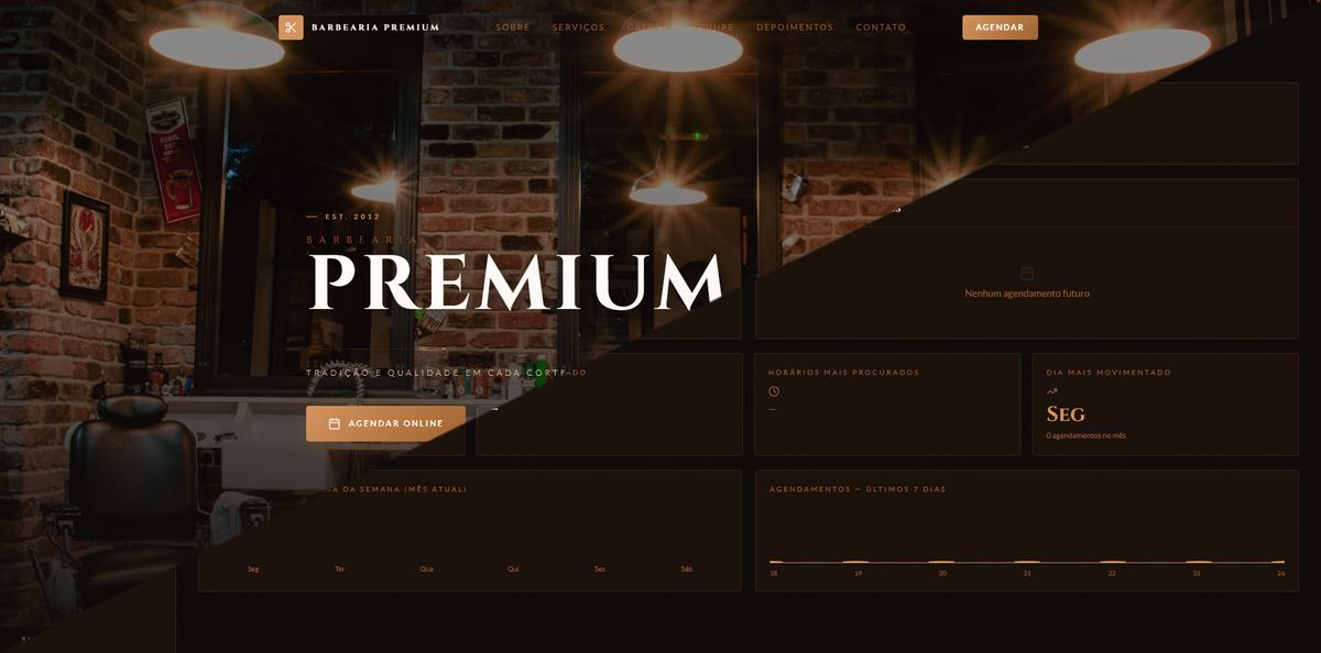 Captura de tela do site Template Barbearia, site vitrine + agendamento